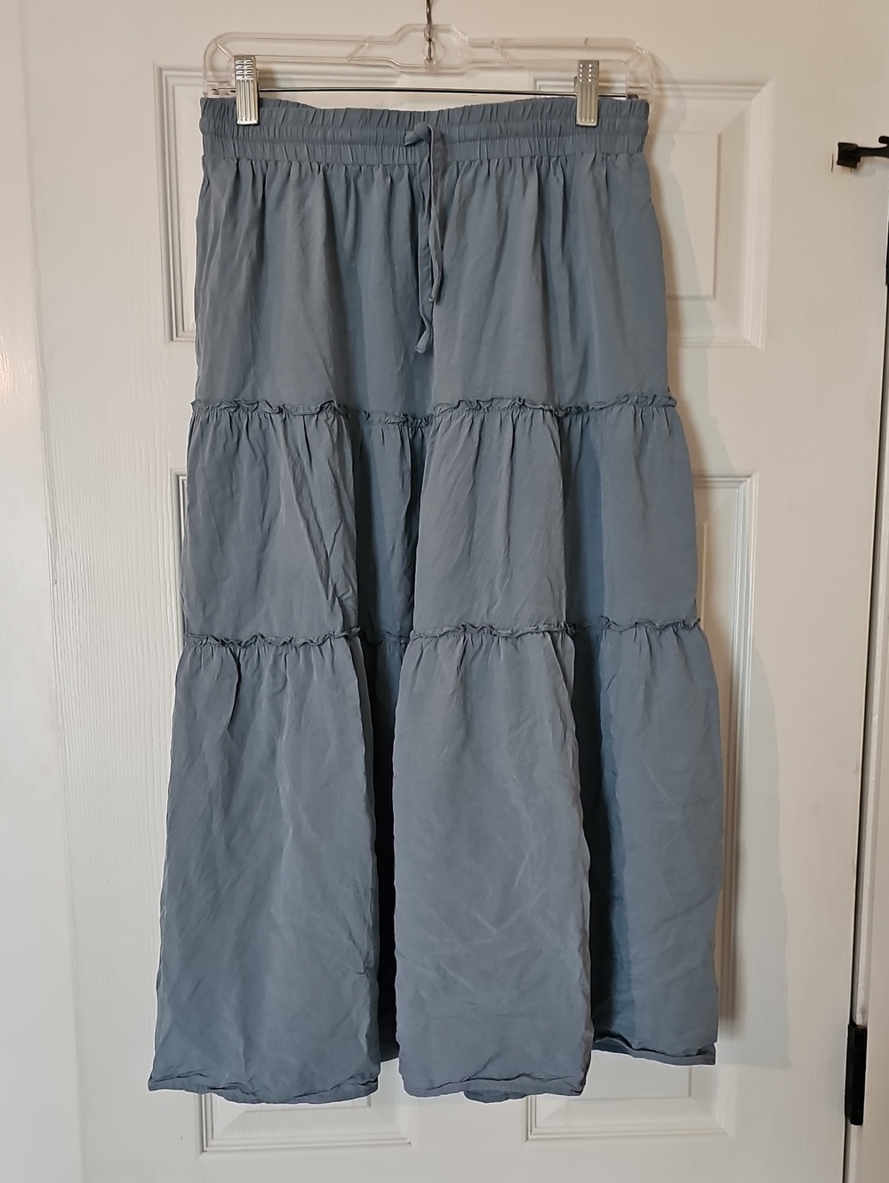 Amazon Light Blue Tiered Maxi Skirt with Elastic Waist And Side Pockets